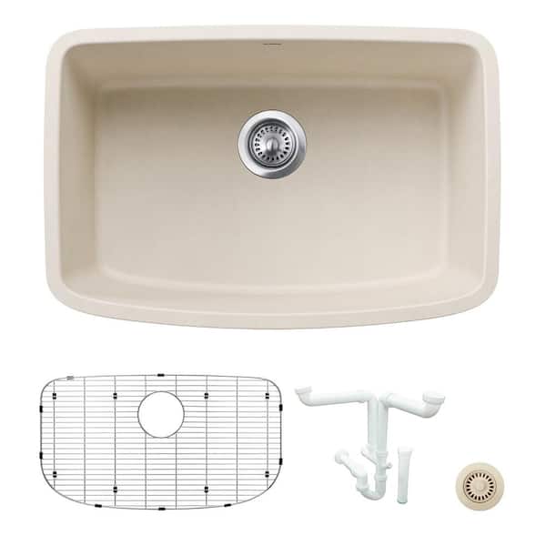 Blanco Valea 27 in. Undermount Single Bowl Soft White Granite Composite Kitchen Sink Kit with Accessories