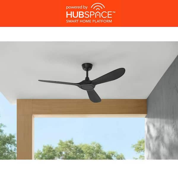 Tager 52 in. Smart Indoor/Outdoor Matte Black with Matte Black Blades Ceiling Fan with Remote Powered by Hubspace