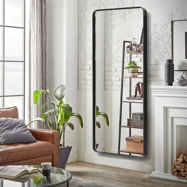 Lirago 31 in. W x 71 in. H Full Length Deep Frame Wall Mirror with Rounded Corners in Black