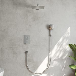 3-Spray Patterns with 10 in. Wall Mount Dual Shower Heads with Handheld in Brushed Nickel (Valve Included)