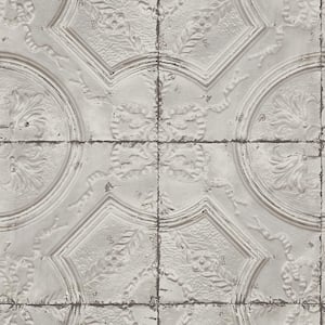 56.4 sq. ft. Susanna Taupe Vintage Tin Tile Wallpaper