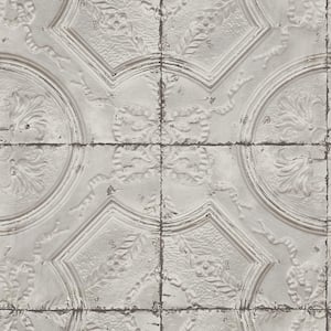 8 in. x 10 in. Susanna Taupe Vintage Tin Tile Wallpaper Sample