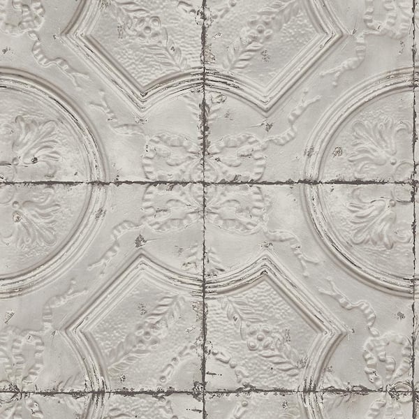 Chesapeake 8 in. x 10 in. Susanna Taupe Vintage Tin Tile Wallpaper Sample