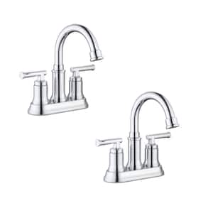 Oswell 4 in. Centerset Double-Handle High-Arc Bathroom Faucet in Polished Chrome (2-Pack)