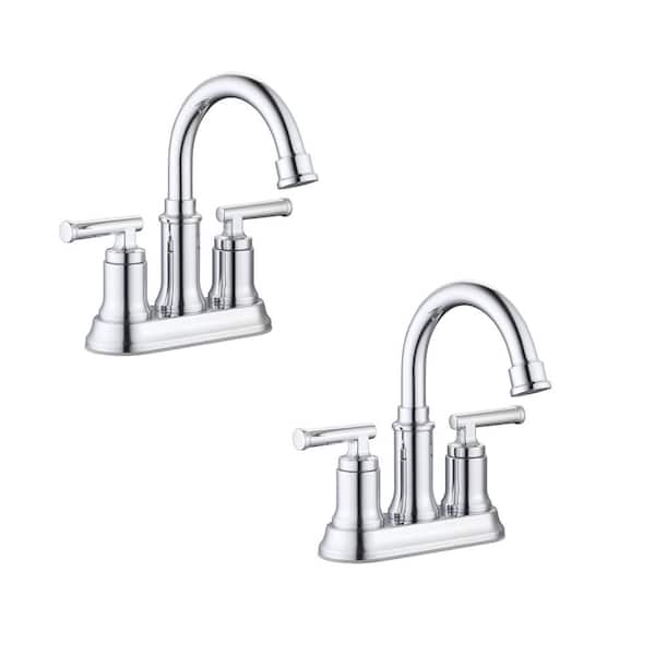 Glacier Bay Oswell 4 in. Centerset Double-Handle High-Arc Bathroom Faucet in Polished Chrome (2-Pack)