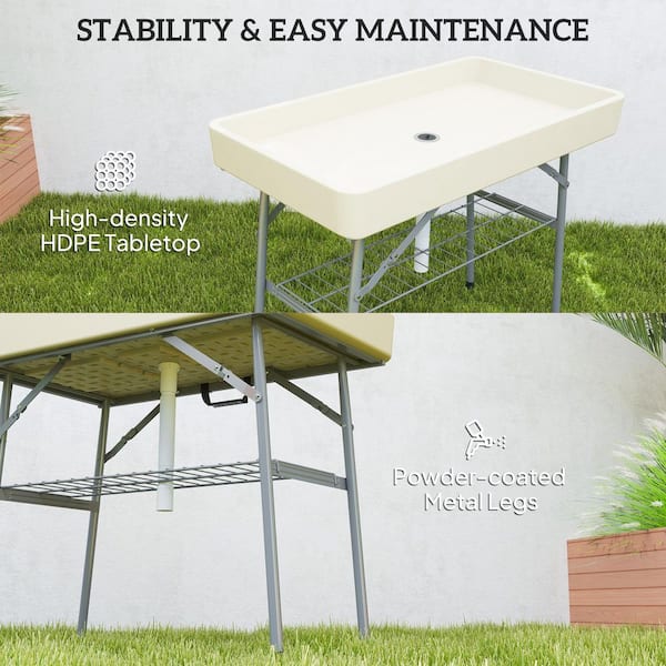 Outsunny 3.4 ft. Folding Ice Cooler Table with Drain, Fill and
