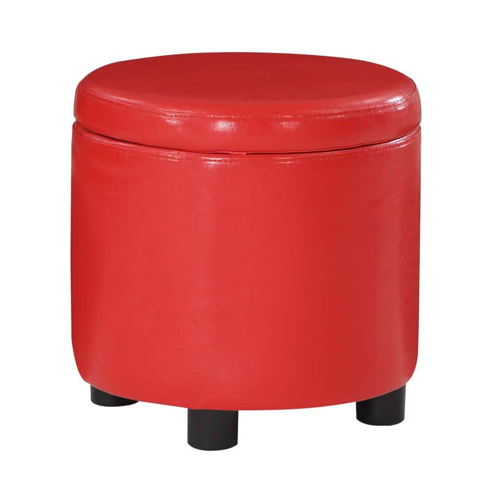 Convenience Concepts Designs4Comfort Red Faux Leather Round Accent Storage Ottoman R9 161 The Home Depot