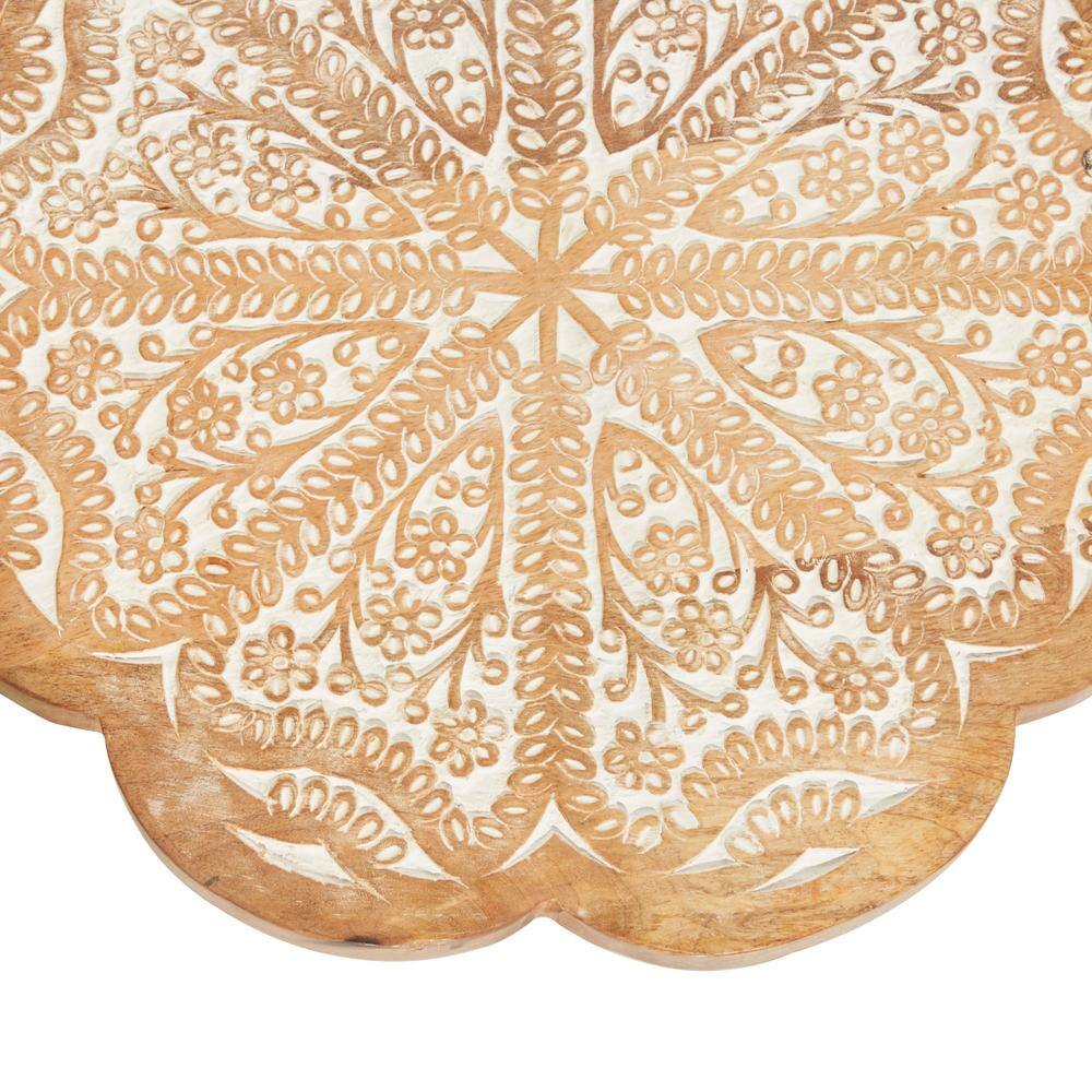Brown Intricately Carved Wood Floral Decorative Cake Stand