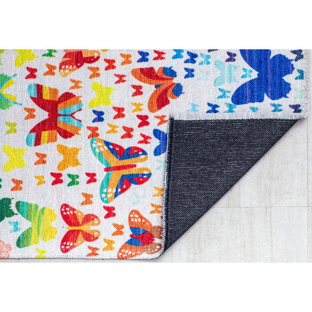 Multicolor Butterfly Pattern Rectangular Synthetic Area Rug