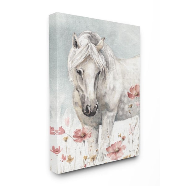 Stupell Industries 30 in. x 40 in. "Beautiful Horse Pink Flower" by Lisa Audit Canvas Wall Art