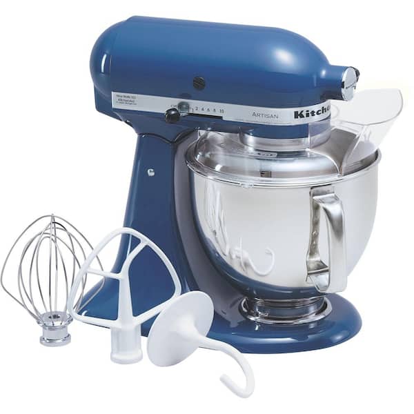 KitchenAid Artisan 5 Qt. 10-Speed Blue Willow Stand Mixer with Flat Beater, 6-Wire Whip and Dough Hook - The Depot