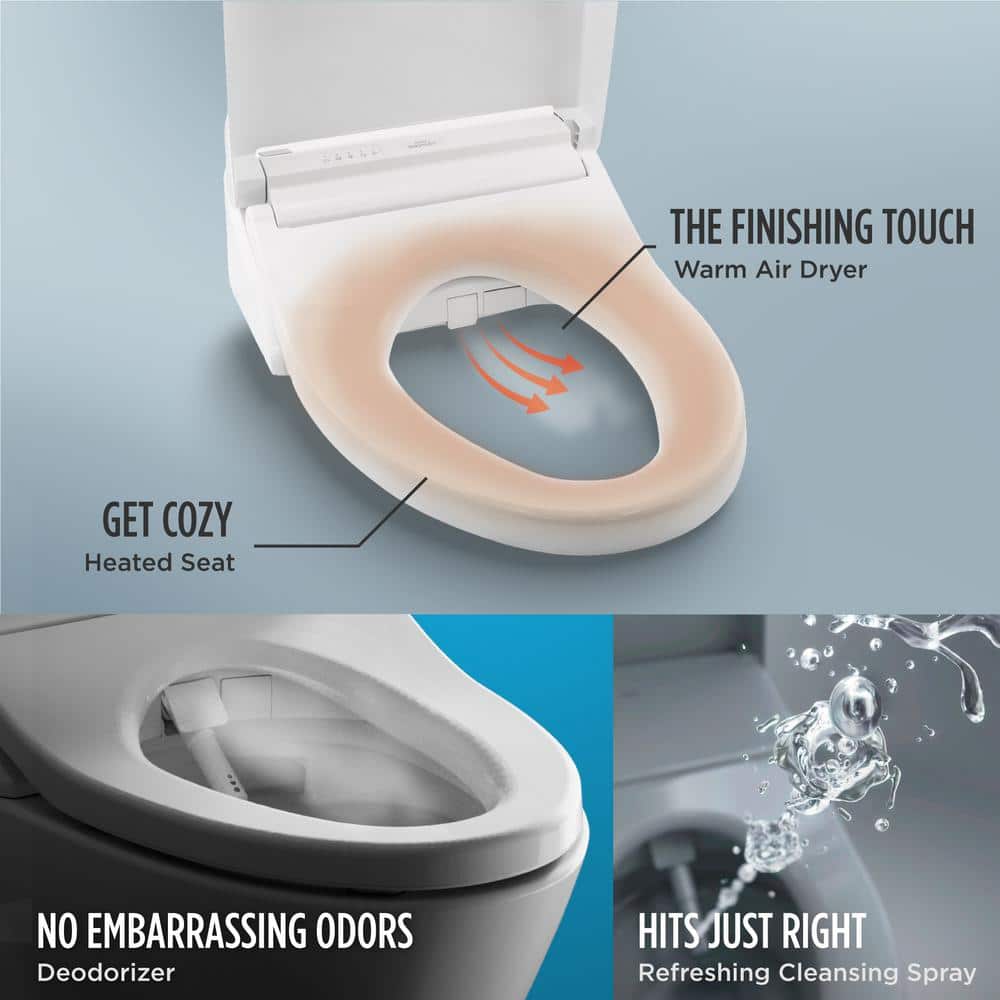White Vitreous China Two-Piece Elongated Toilet with Bidet Seat