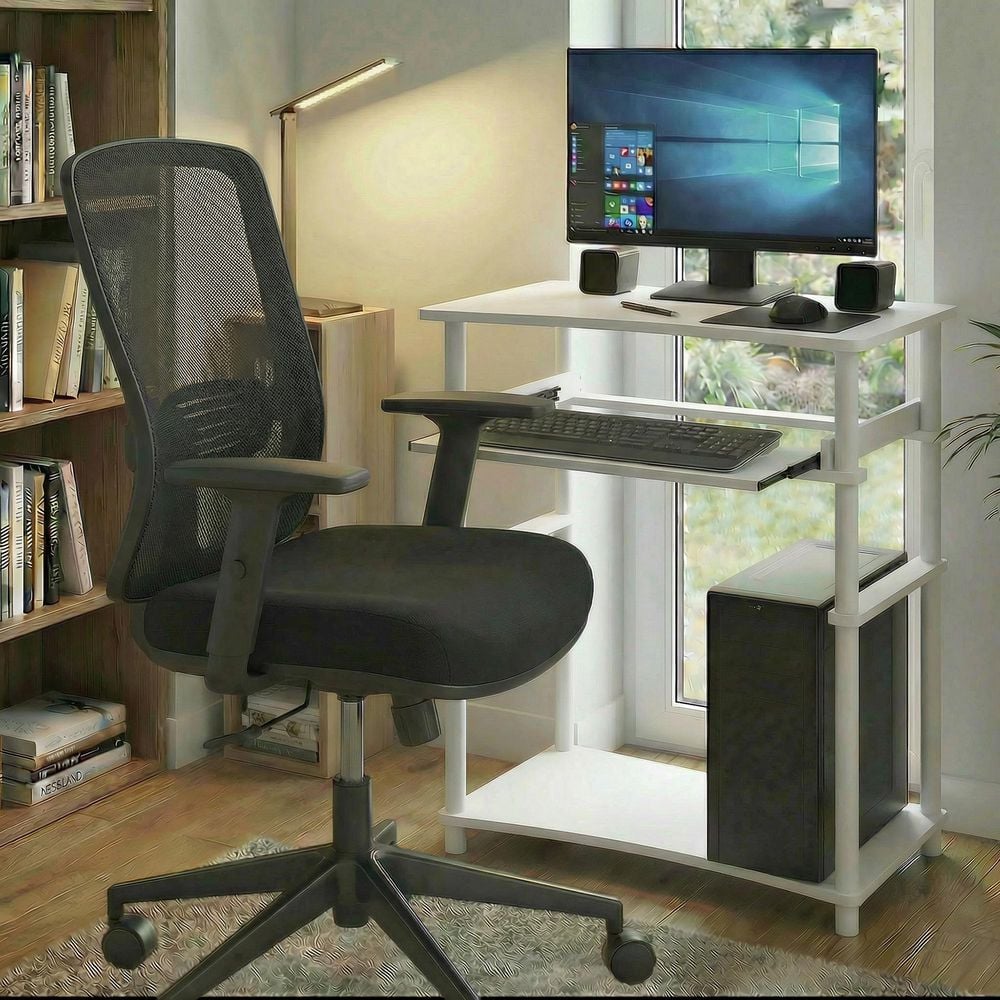 Home 23.6 in. Rectangle White/WhiteWood Gaming Desk with Keyboard Tray