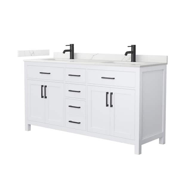 Wyndham Collection Beckett 66 in. Double Freestanding White Bath Vanity with Giotto Quartz Top Unassembled