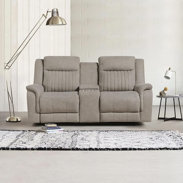 Lazzara Gabi 75 in W Microfiber Fabric 2-Seater Manual Double Reclining Love Seat with Center Console in Dove