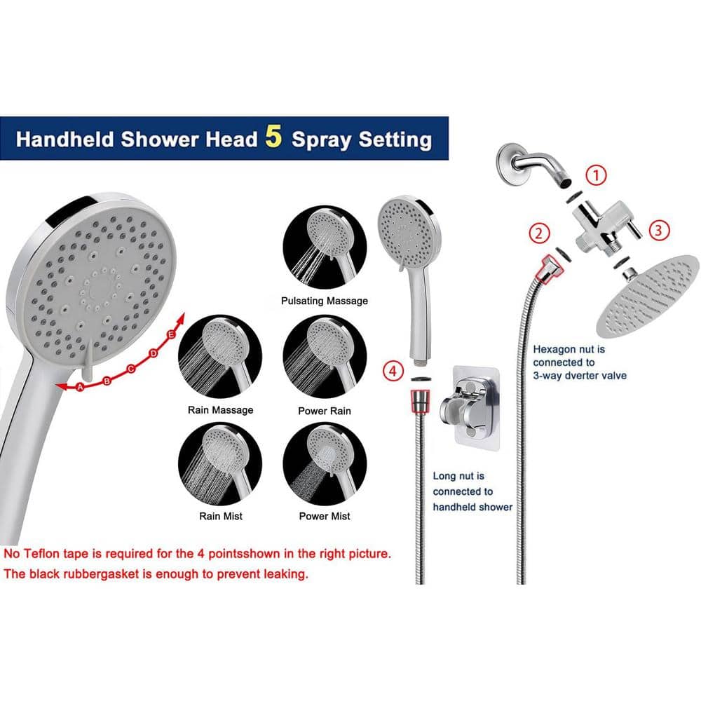 Chrome 8'' Rain Shower Head with 5-Settings Handheld Filter Combo