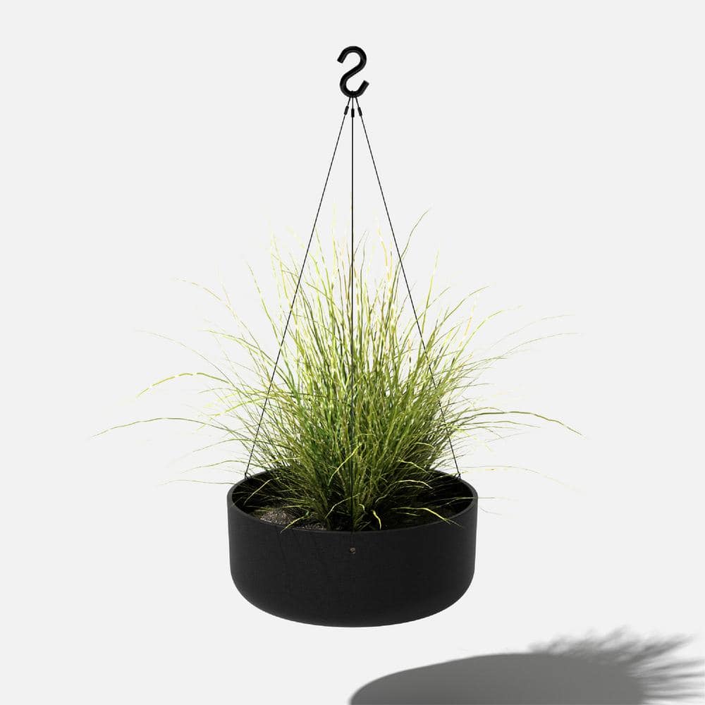 Black Plastic-Stone Composite Hanging Patio Planter Bowl