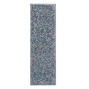 Leaves Collection Teal 9 in. x 28 in. Polypropylene Stair Tread Cover (Set of 15)