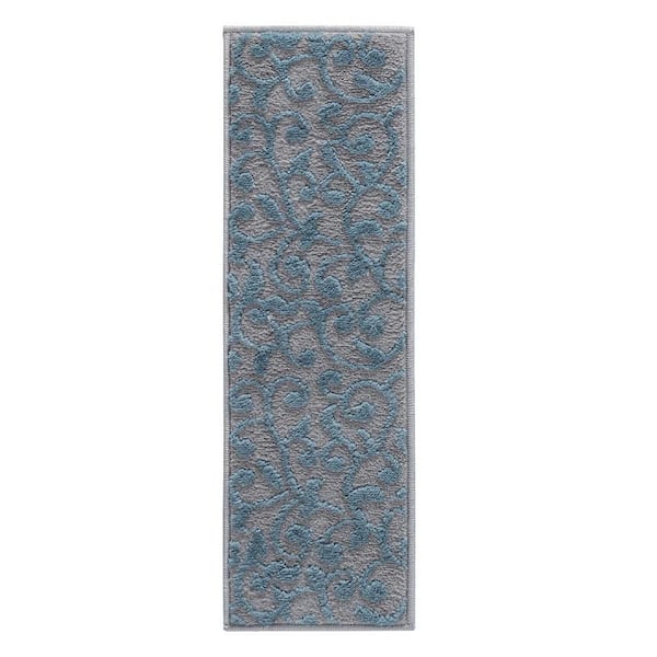 Leaves Collection Teal 9 in. x 28 in. Polypropylene Stair Tread Cover (Set of 7)