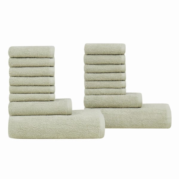 Essential Textured Sage 16 Piece Cotton Towel Set