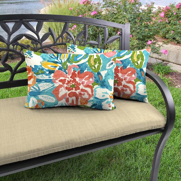 Jordan Manufacturing 12 inch x 18 inch Celosia Princess Blue Solid Rectangular Outdoor Lumbar Throw Pillow (2 Pack)