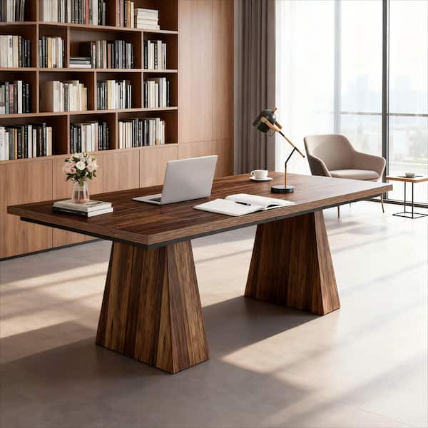 63 in. Brown Rectangle Wood Executive Desk, Large Modern Farmhouse Computer Desk for Home Office, Office