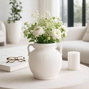 AMPHORA WHITE (midium) 花瓶 Liv & Skye 10 in. White Ceramic Amphora Decorative Vase with Dual