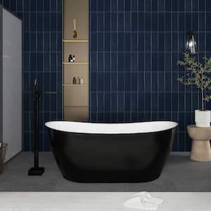 59 in. x 28 in. Soaking Bathtub with Center Drain in Matte Black and White