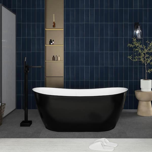 Unbranded 59 in. x 28 in. Soaking Bathtub with Center Drain in Matte Black and White