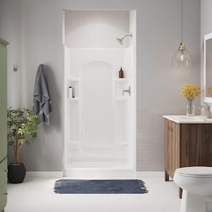 Ensemble Curve 34 in. x 42 in. x 77 in. Shower Wall and Base Kit with Center Drain in White