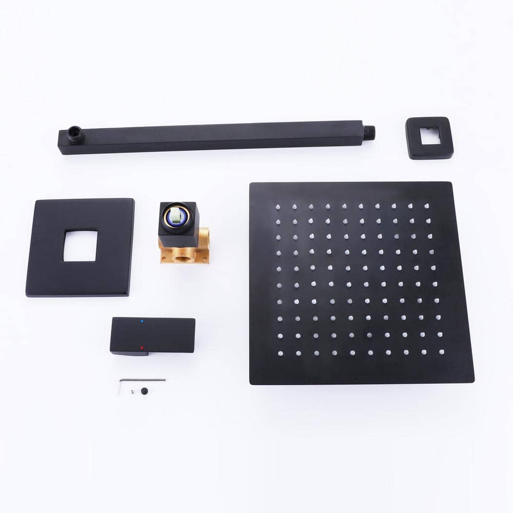 10-Inch Matte Black Brass Rain Shower System with Square Head