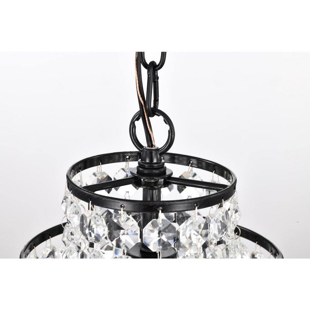 Antique Black Mini Chandelier with Tiered Crystal Cascades