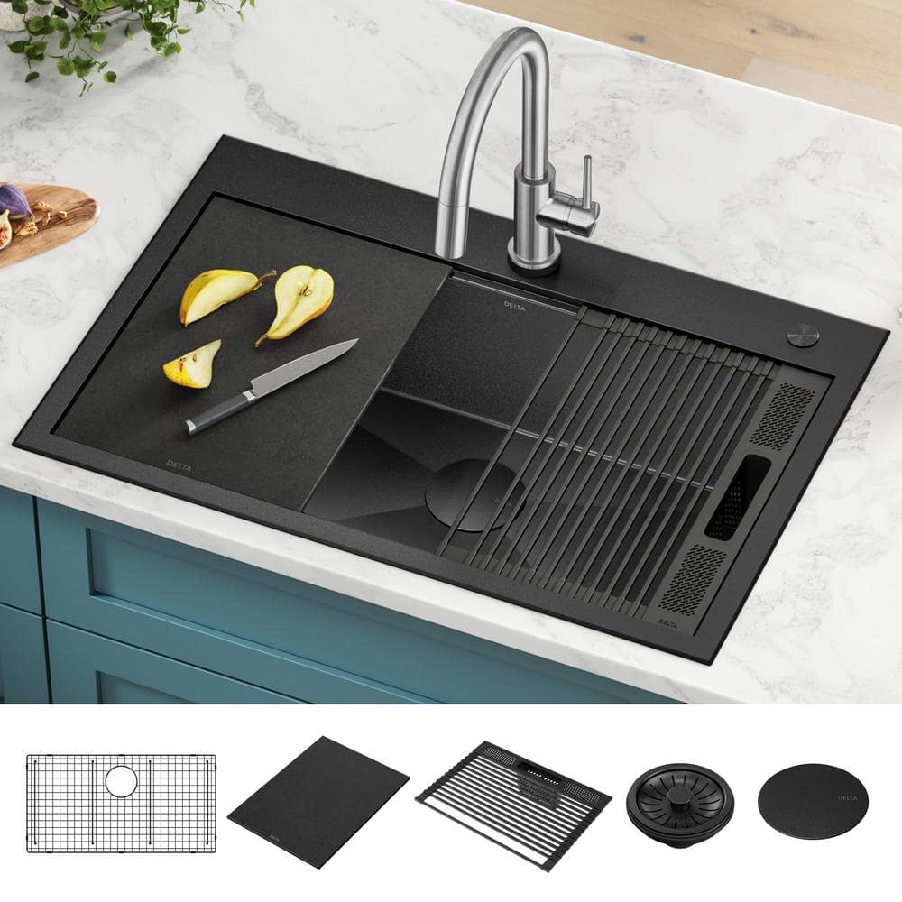 Delta Black Stainless Steel 33" Single Bowl Drop-In Kitchen Sink