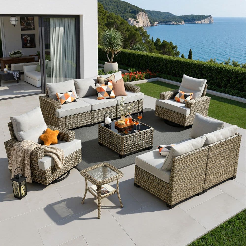 HOOOWOOO Kelleys 9-Piece Wicker Modern Patio Conversation Sofa