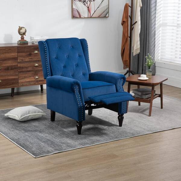 HOMEFUN Modern Navy Blue Velvet Upholstered Wingback Recliner Chair ...