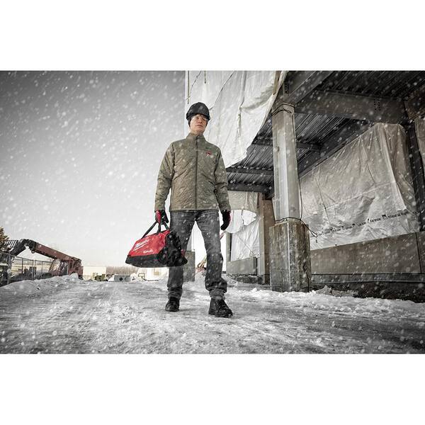 Milwaukee Men S 2x Large M12 12 Volt Lithium Ion Cordless Olive Green Heated Quilted Jacket Jacket Only 203og 202x The Home Depot