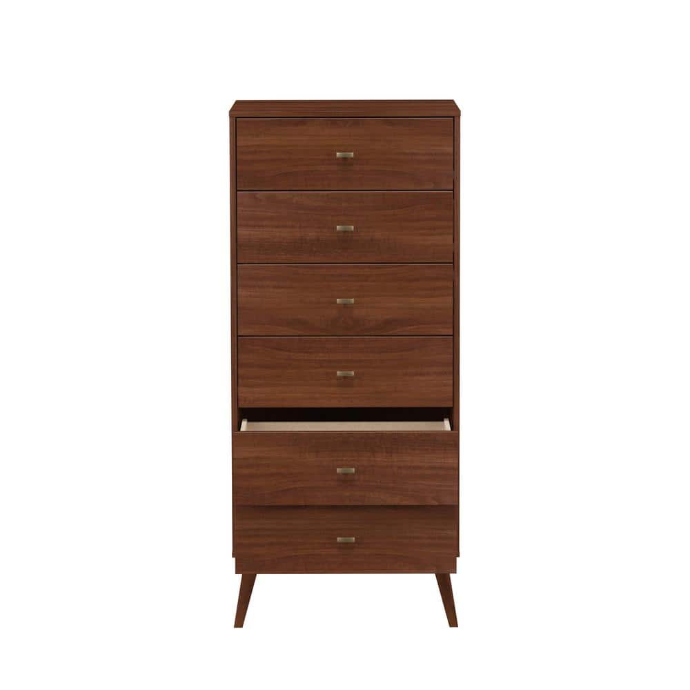 Cherry Red Mid-Century Modern Tall 6-Drawer Lingerie Chest