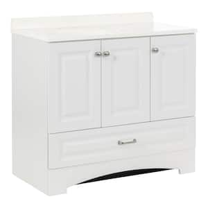 Lancaster 37 in. W x 19 in. D x 35 in. H Raised Panel Freestanding Bath Vanity in White with White Cultured Marble Top