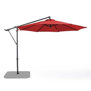 10 ft. Iron Cantilever Patio Umbrella with Cross Base in Red