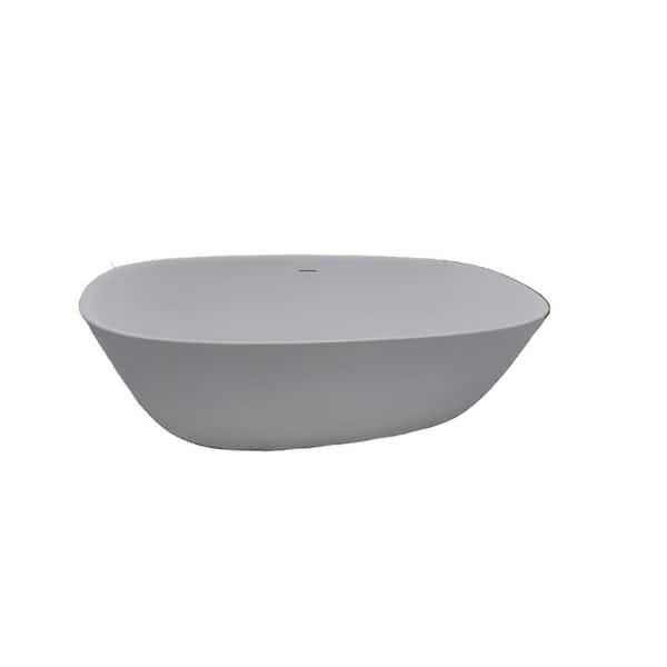 67 in. x 33.9 in. Oval Solid Surface Freestanding Soaking Bathtub with Overflow and Pop-Up Drain in Matte White
