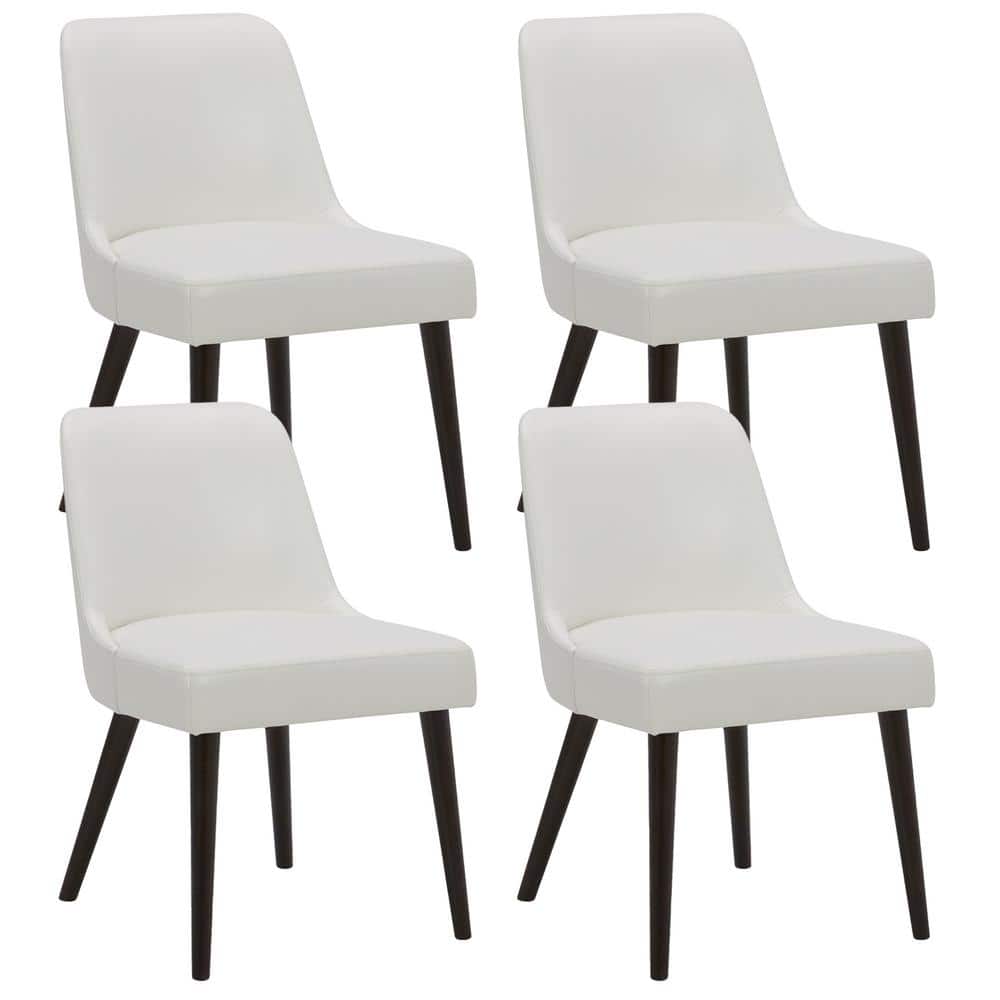 Leo White Mid-Century Modern Dining Chairs with PU Leather Seat and Wood Legs for Kitchen and Dining Room (Set of 4)