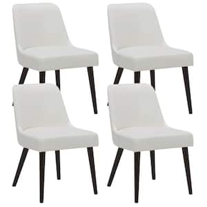 Leo White Mid-Century Modern Dining Chairs with PU Leather Seat and Wood Legs for Kitchen and Dining Room (Set of 4)