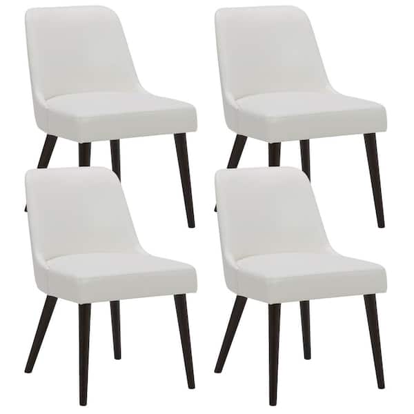 Spruce & Spring Leo White Mid-Century Modern Dining Chairs with PU Leather Seat and Wood Legs for Kitchen and Dining Room (Set of 4)
