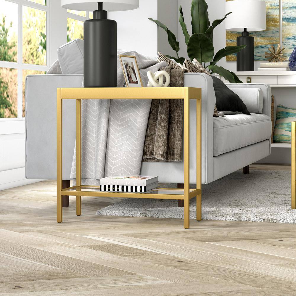Sleek Brass & Glass 24" Rectangular Side Table with Shelf
