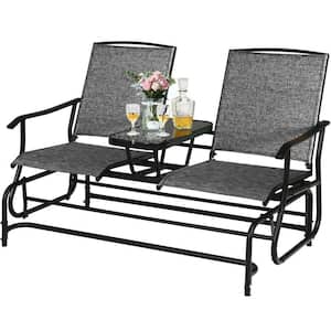 Gray 2-Person Metal Double Rocking Outdoor Patio Loveseat