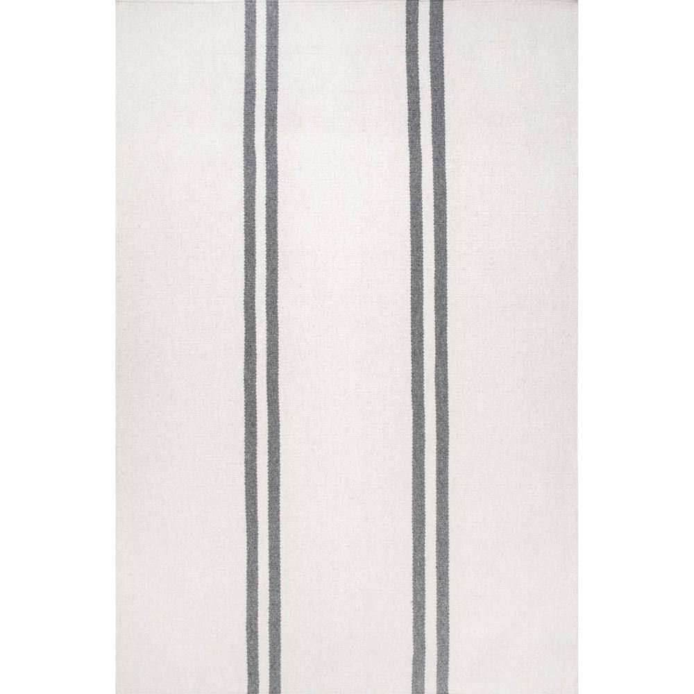 Ivory and Stripe Flat Woven Wool Rectangular Area Rug, 10' x 14'