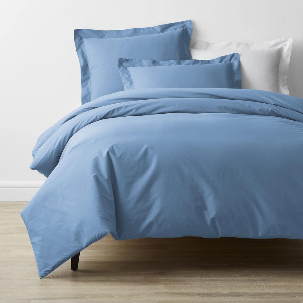 Company Cotton Percale Porcelain Blue Solid King Duvet Cover -  The Company Store, 50652D-K-PORBL