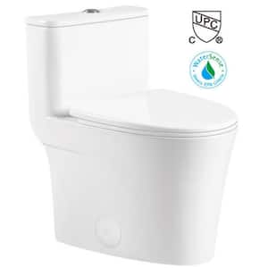1-Piece 1.1/1.6 GPF Dual Flush Elongated Toilet in White with Skirted Trap Way Seat Included