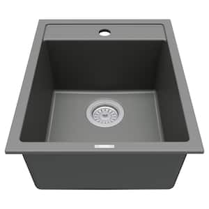 QT-825 Quartz 15-3/4 in. Single Bowl Drop-In Bar Sink in Grey