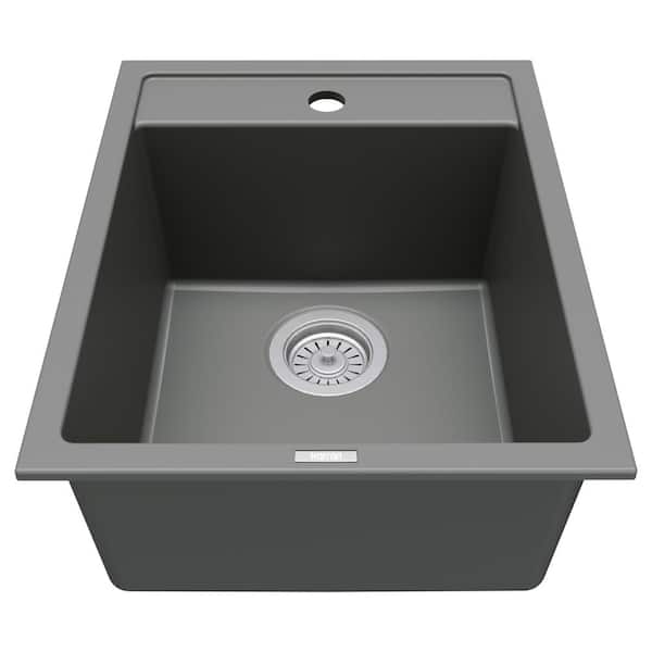 QT-825 Quartz/Granite 15-3/4 in. Single Bowl Drop-In Bar Sink in Grey